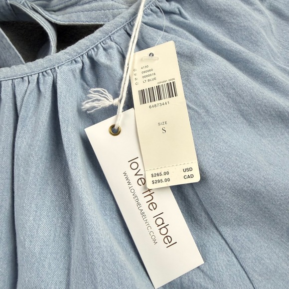 Love the Label Mini Dress Women S Light Blue NEW Cutout Puff Sleeve Cotton Boho - Picture 4 of 9